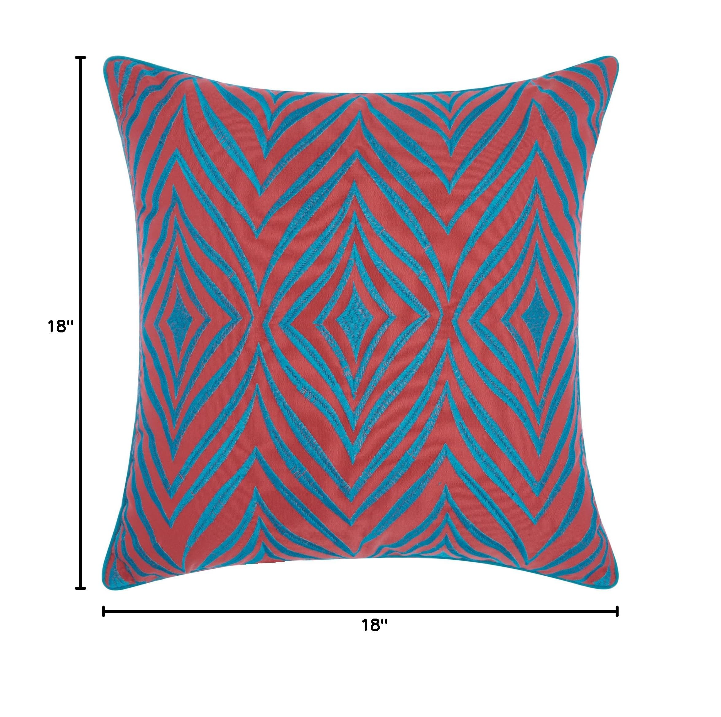 Mina Victory Outdoor Pillows 18x18 Inch - Waterproof Chevron Pattern Throw Pillow Covers in Coral & Turquoise - Perfect for Patio, Poolside, Garden, and Porch Decor
