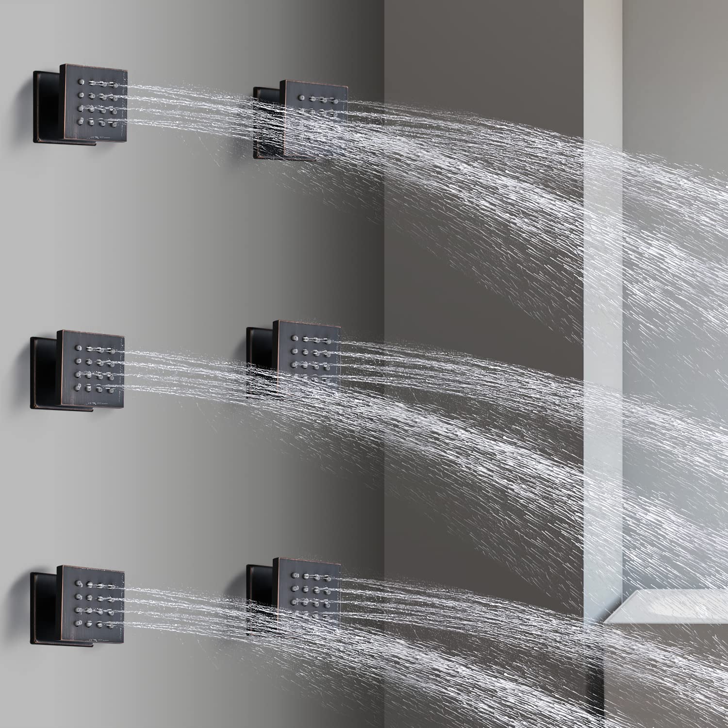 Premium 2 Inch Brass Square Massage Shower Body Spray Jets - Oil Rubbed Bronze Finish - Set of 6 - Luxury Bathroom Upgrade for Spa-Like Experience