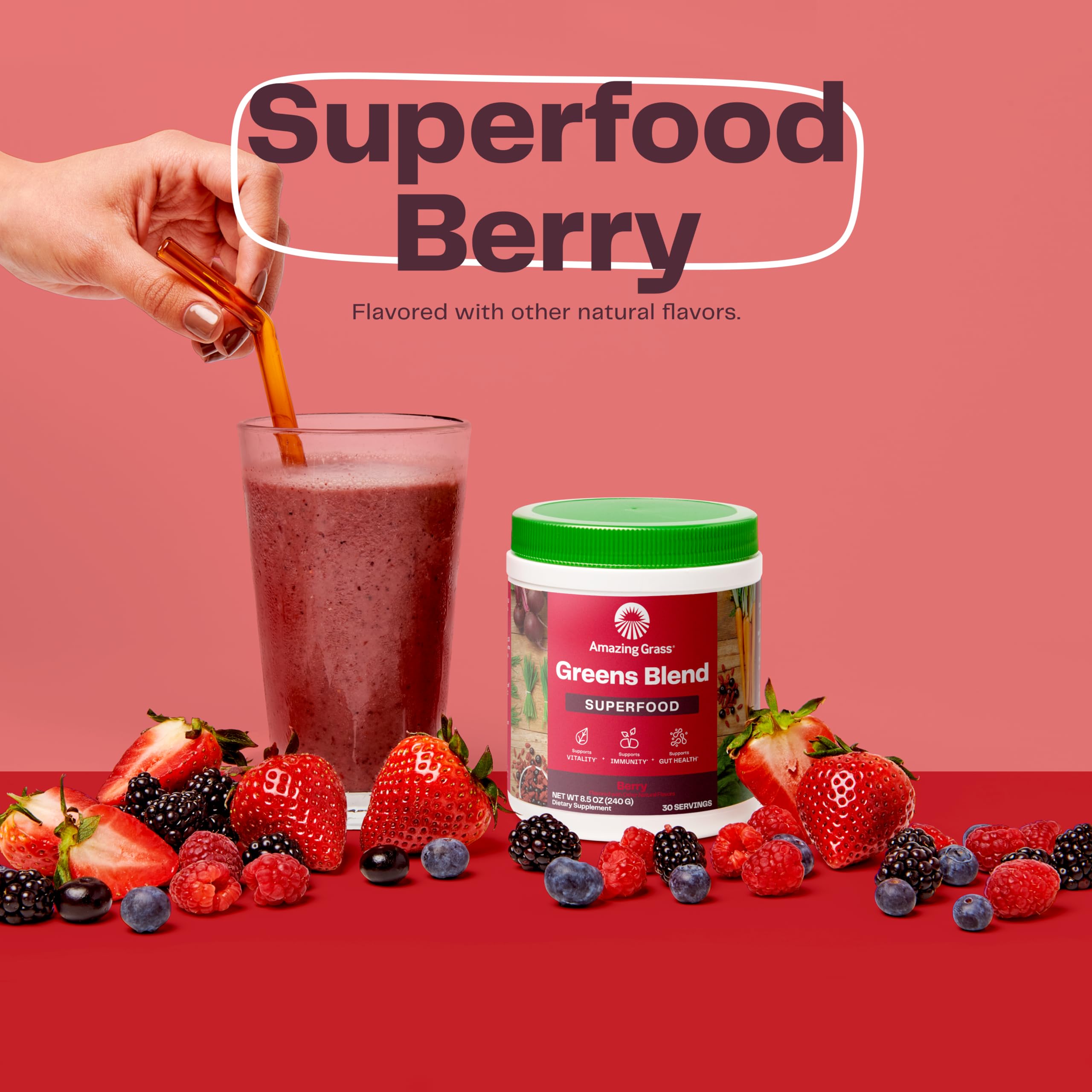 Organic Superfood Greens Powder with Digestive Enzymes & Probiotics - Spirulina, Chlorella, Beet Root - Berry Flavor, 30 Servings | Boost Energy, Detox & Digestion | Perfect for Smoothies, Juices & Daily Wellness Routine