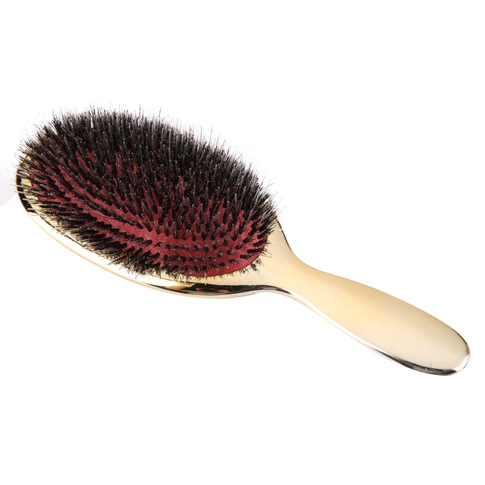 Natural Bristle Hair Brush for Men & Women - Reduce Dandruff & Split Ends, Detangling Comb for Smooth Hair, Portable Travel Size (Golden) - Perfect for Daily Hair Care & Salon Styling