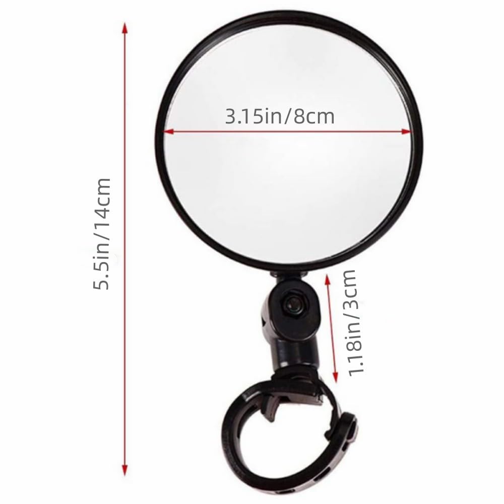 2 Pack Adjustable 360° Rotatable Bicycle Rearview Mirrors - Universal Handlebar Bike Mirror for Road & Mountain Cycling - Safe Riding Accessories for Commuting, Touring and Outdoor Adventures (Black)