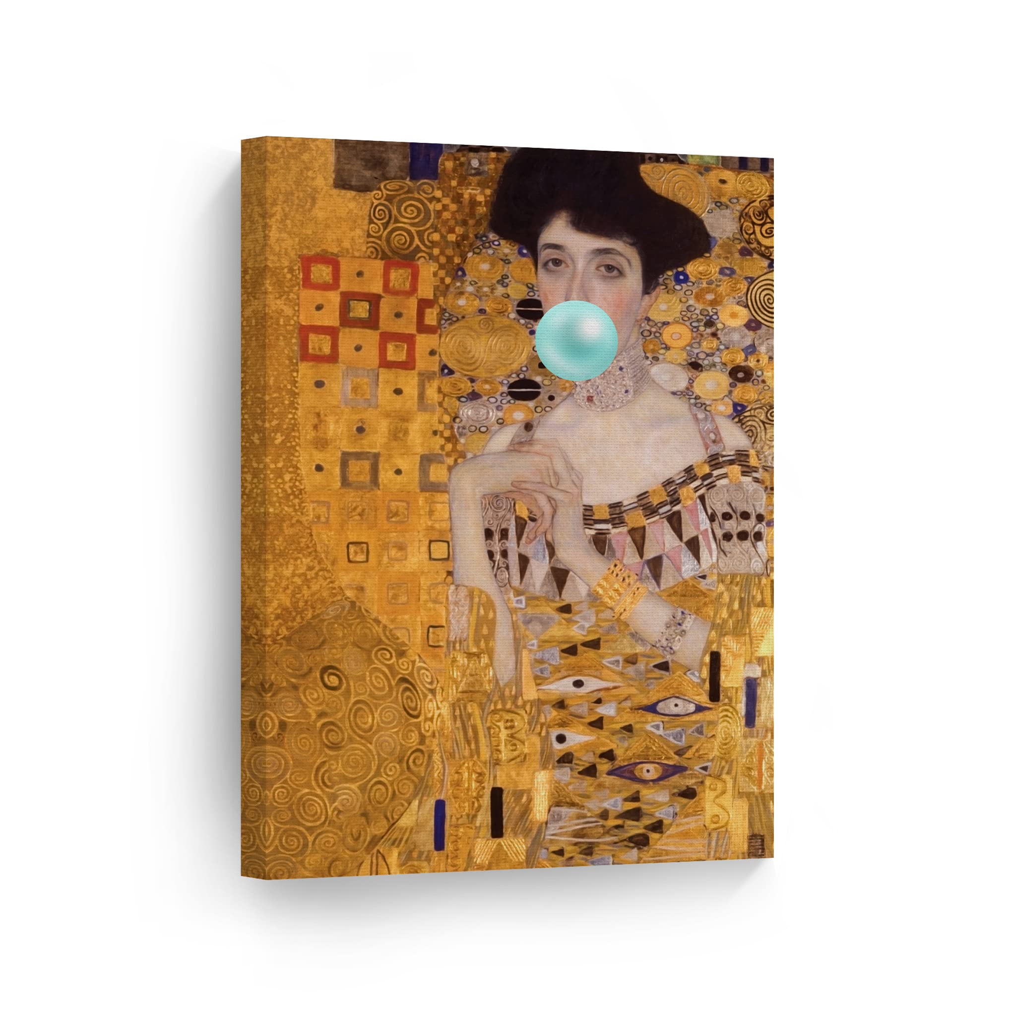 Gustav Klimt's 'Portrait of Adele Bloch Bauer I' Canvas Print - Teal Blue Bubble Gum Art, Famous Painting Wall Decor, Ready to Hang 40x30 | Classic Art for Living Room, Bedroom & Office | Made in USA