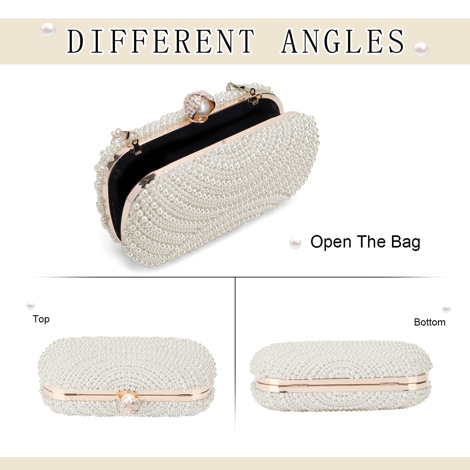 Elegant White Pearl Clutch Purse for Women - Wedding & Evening Party Handbag - Bride Pearl Clutch Wallet with Shiny Rhinestones | Perfect for Prom, Bridal Shower, Cocktail Parties & Formal Events