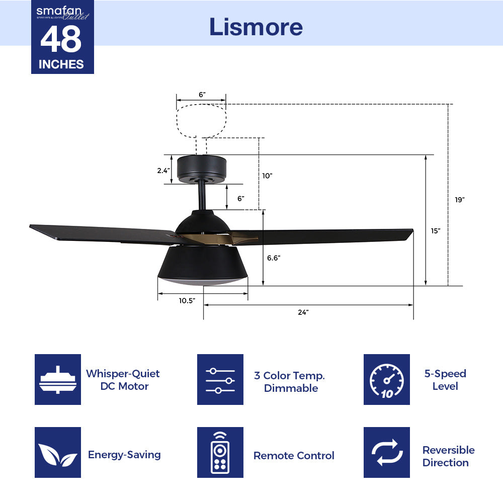 Lismore 48 Inch LED Ceiling Fan with Remote Control - Quiet Energy Efficient Indoor/Outdoor Use for Bedroom, Living Room, Patio