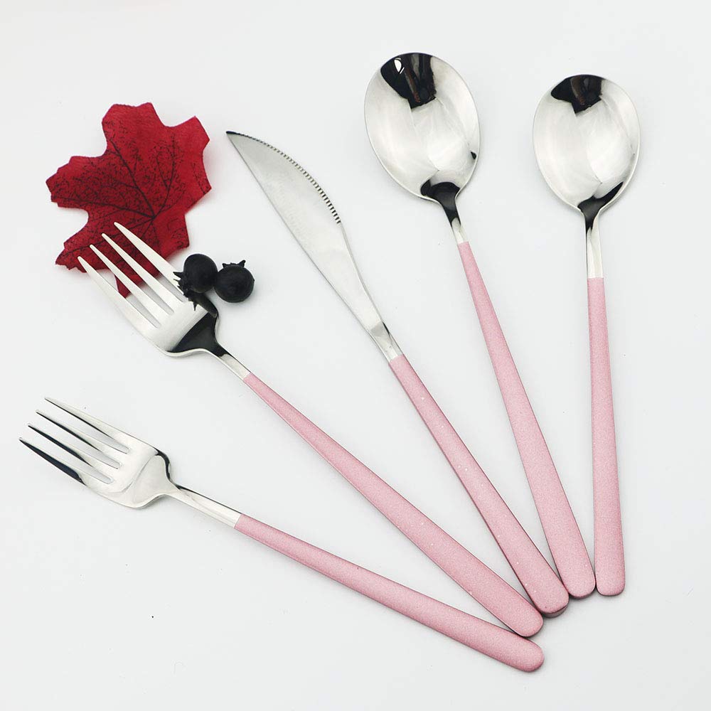 JASHII 20-Piece Stainless Steel Flatware Set - Mirror Polished SUS304 Cutlery Set for 4 (Knife, Fork, Spoon, Dessert Spoon & Fork) in Rose Gold - Elegant Dinnerware for Restaurants, Weddings & Home Dining