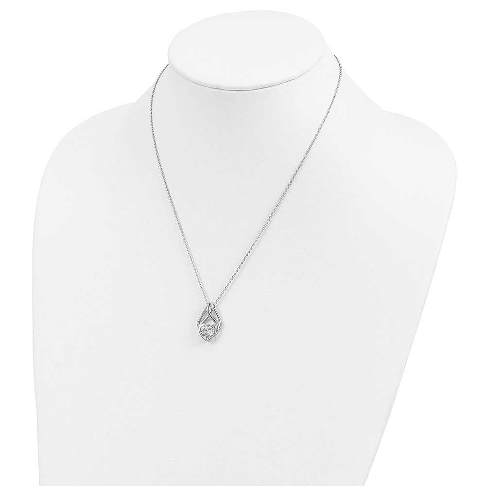 18in Sterling Silver & CZ Heart Pendant Necklace - Elegant Wrapped Heart Design for Women - Perfect for Valentine's Day, Anniversary & Romantic Gifts