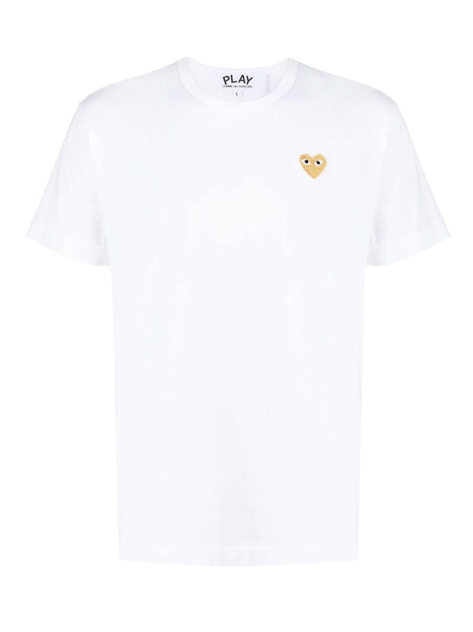 Comme Des Garcons Play T-Shirt with Gold Heart Print - White Cotton Unisex Tee for Casual Wear & Street Style Fashion