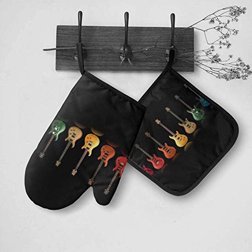 Colorful Heat-Resistant Guitar Oven Mitt & Pot Holder Set - Non-Slip Kitchen Gloves for Cooking, Baking, Grilling - Perfect for Music Lovers & Home Chefs