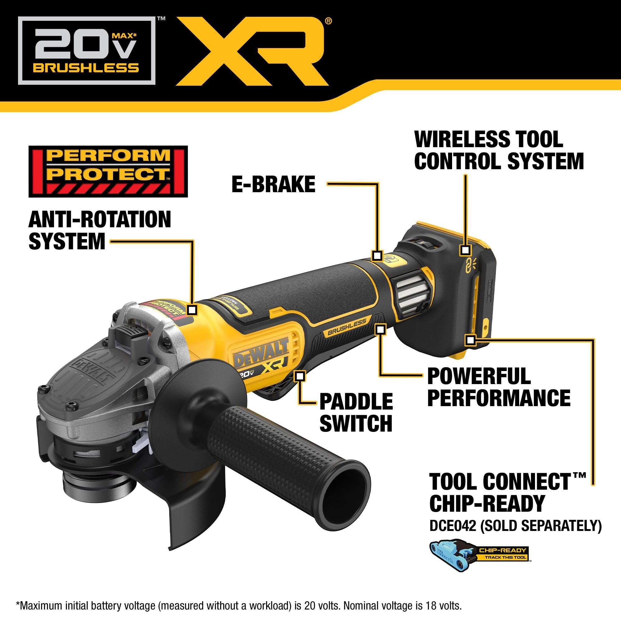DEWALT 20V MAX XR Brushless Cordless 4.5-5 Inch Variable Speed Paddle Switch Angle Grinder (Tool Only, DCG410VSB) - Perfect for Metal Cutting, Grinding, and Polishing in Construction, DIY, and Workshop Projects