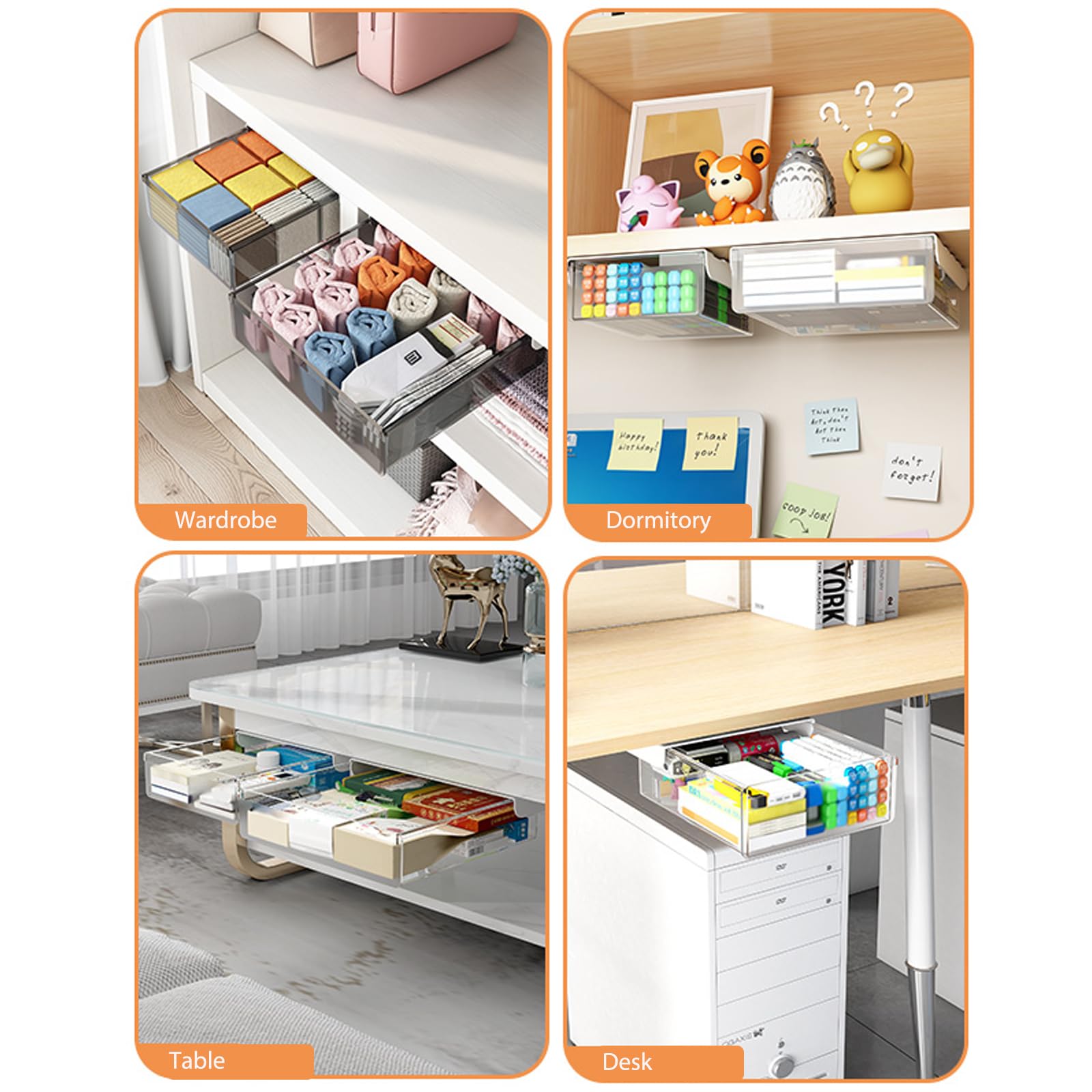 2 Pack Under Desk Drawer Organizer - Slide Out Storage Tray with Self-Adhesive, Hidden Desktop Organizer for Office Supplies, School & Home Essentials (Black) | Perfect for Small Space Organization in Office, Study Room or Kitchen