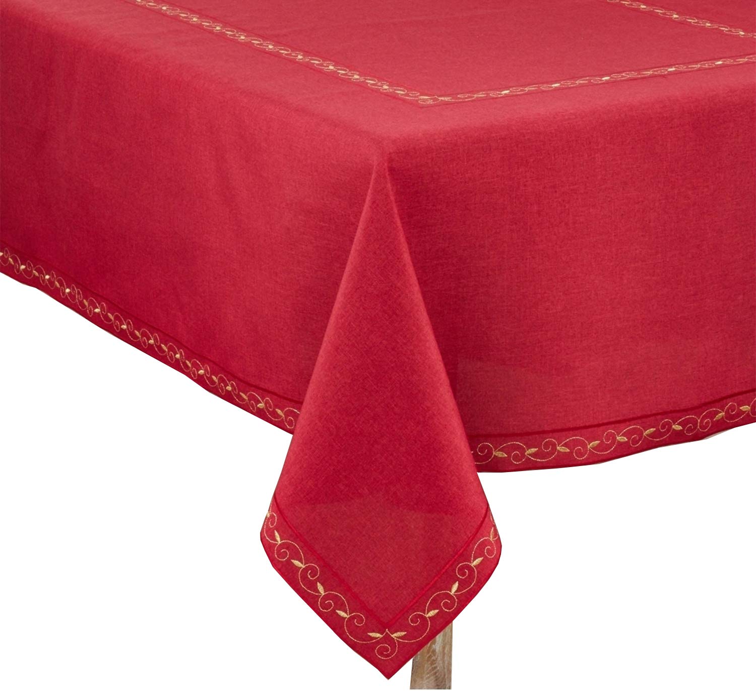 Fennco Styles Holiday Embroidered Tablecloth 67x160 Inch Red - Elegant Christmas Table Cover for Home Decor, Banquets, Parties & Special Events - Perfect for Dining Room, Holiday Gatherings & Festive Celebrations