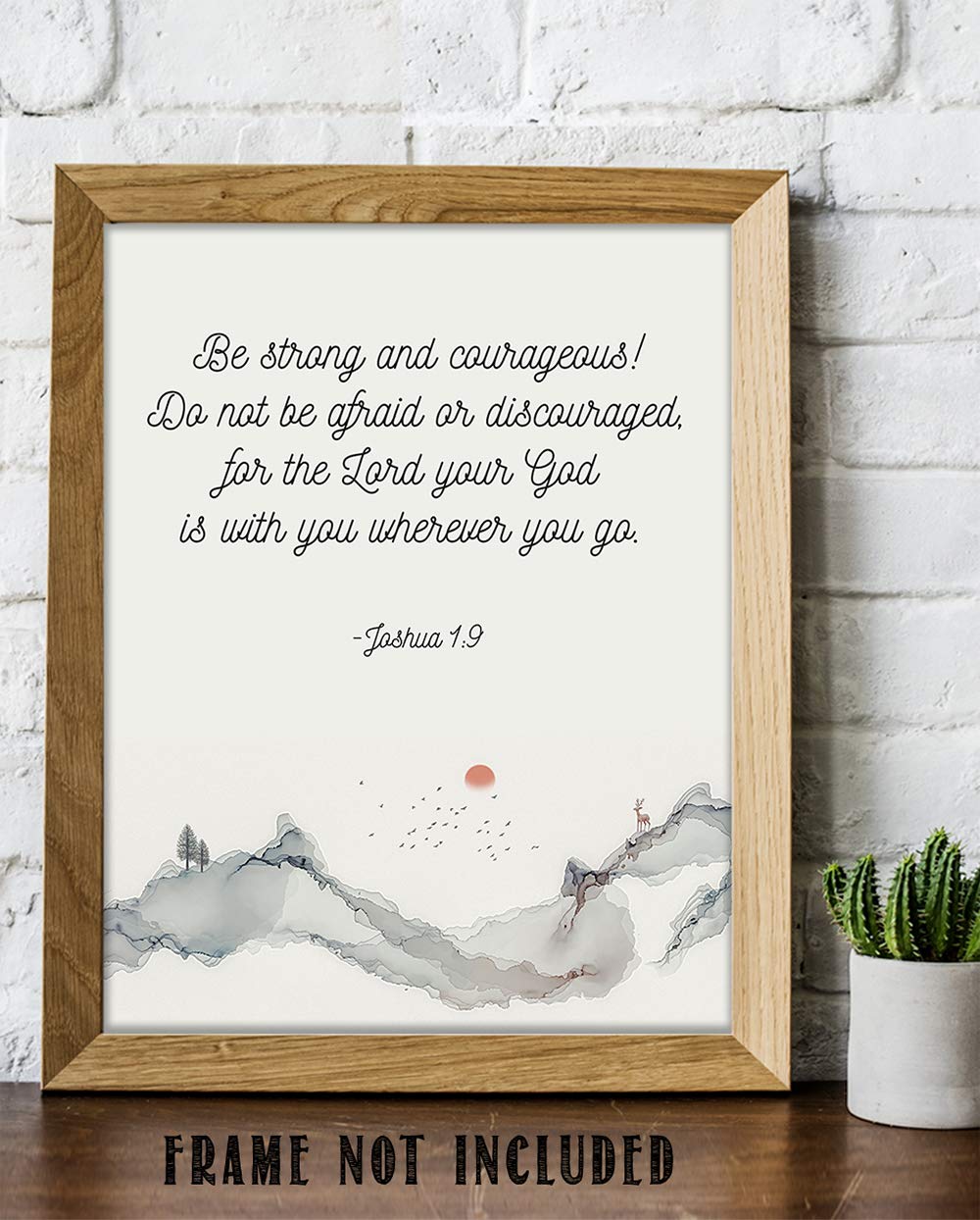 TJ Originals Joshua 1:9 Christian Wall Art Print - 11x14 Inch Inspirational Scripture Poster - Be Strong and Courageous Bible Verse Decor - Perfect for Home, Office & Religious Graduation Gifts
