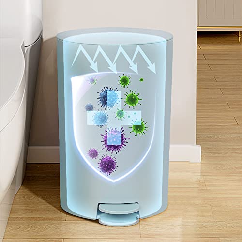 Step Trash Can with Lid - 2 Gallon Round Waterproof Plastic Wastebasket for Narrow Spaces - Easy to Clean Garbage Bin for Kitchen, Bathroom, Bedroom, Living Room, Office & Kids Room - Perfect for Small Spaces & Home Decor
