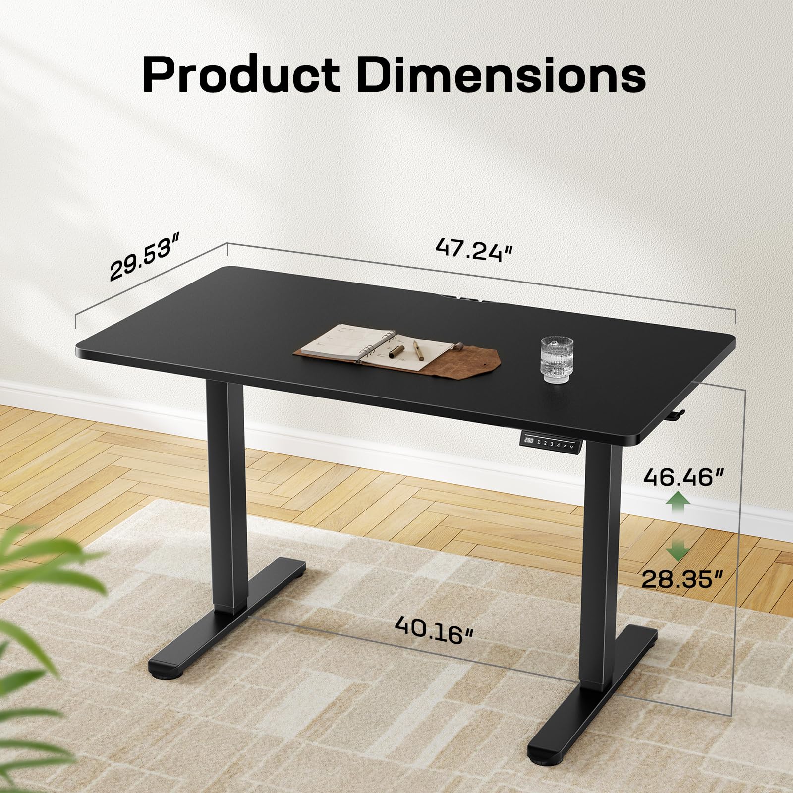 Marsail 48 x 30 Inch Electric Standing Desk - Height Adjustable Office & Gaming Desk with One-Piece Desktop, 4 Memory Presets - Perfect for Home Office, Bedroom Workspace & Ergonomic Gaming Setup