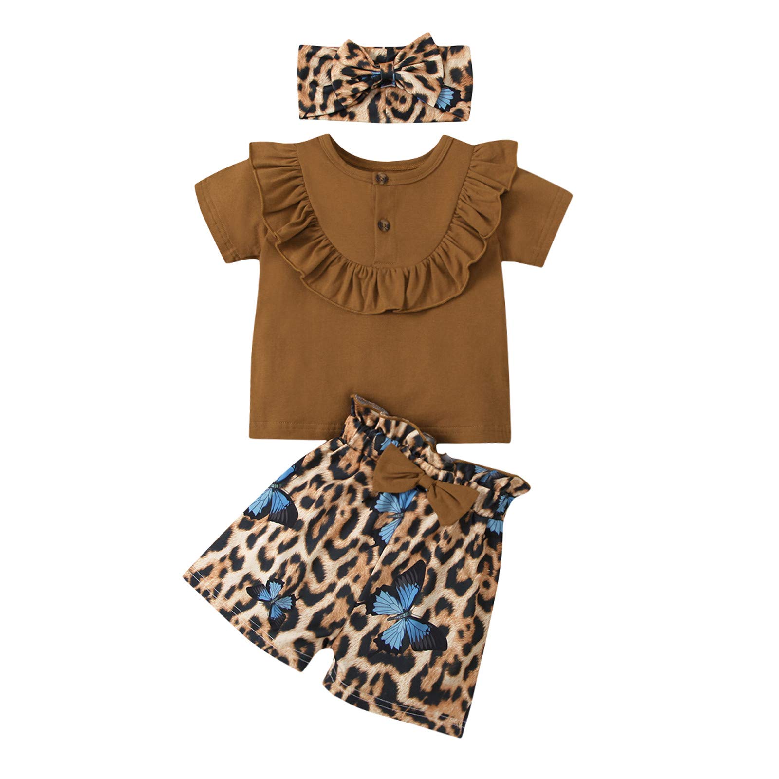 Adorable Infant Baby Girls Outfits - Butterfly & Leopard Print T-Shirt with Matching Shorts & Headband Set | Summer Hawaiian Style for Beach, Party & Photo Shoots