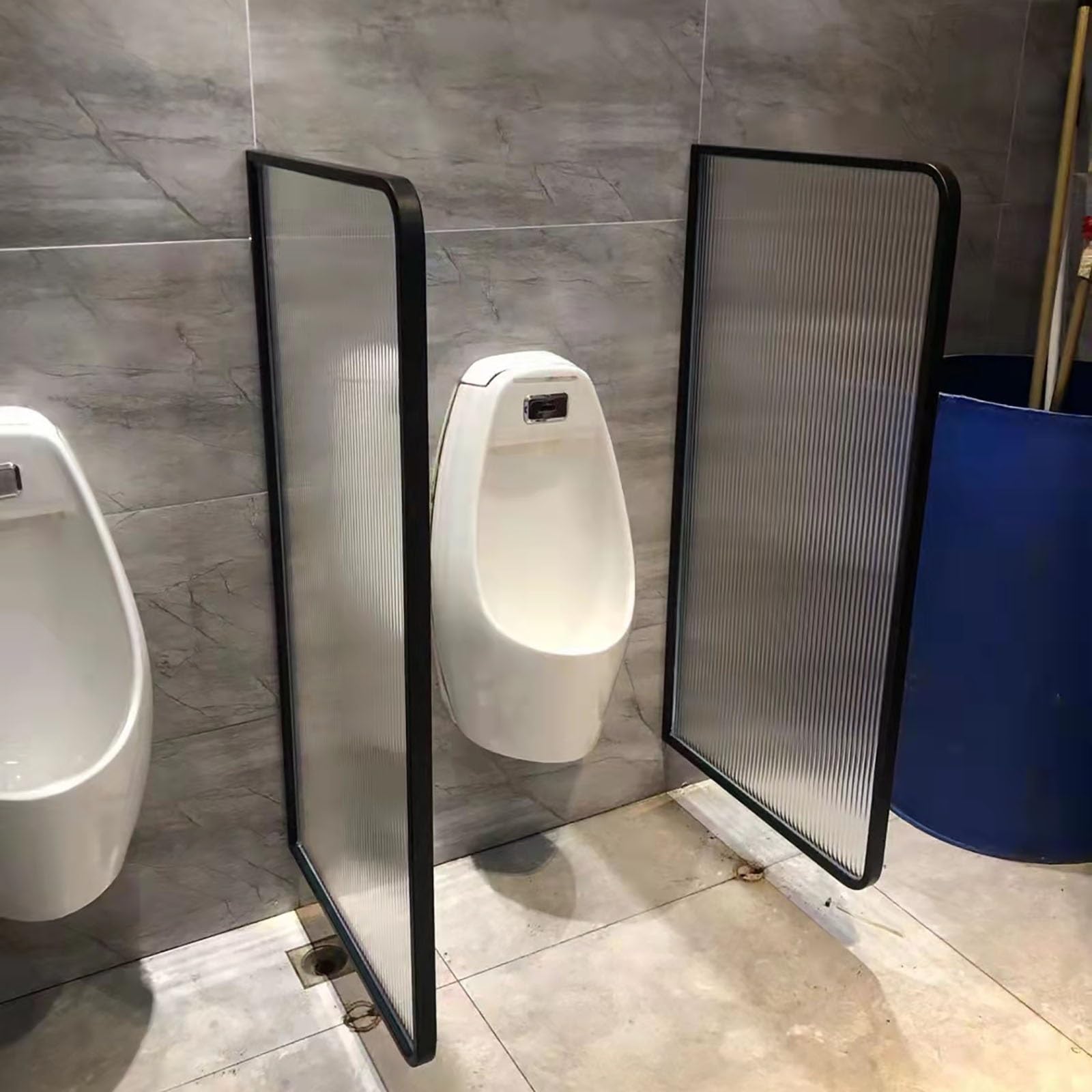 Premium Urinal Partition Wall Divider for Restroom, Toilet & Bathroom - Floor-Standing Wall Mounted Translucent Glass Panel with Waterproof Design (Black, 90cm/35.4in) - Ideal for Commercial Restrooms, Office Buildings & Public Spaces