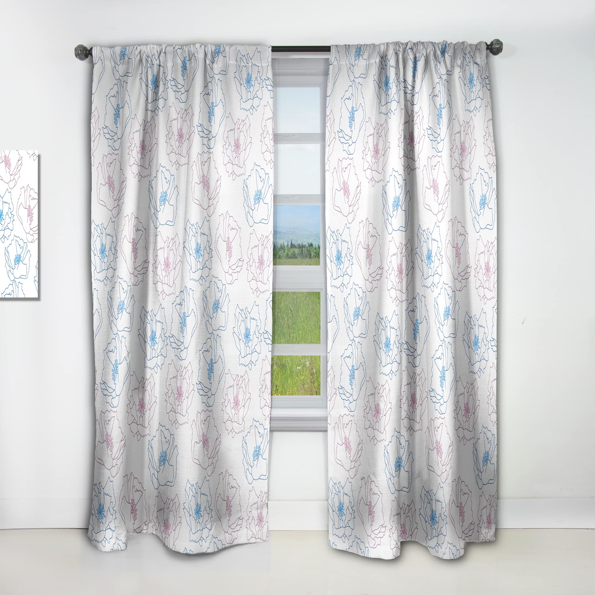DesignQ Retro Handdrawn Poppies Thermal Insulated Curtain Panel - 52x63 Inches - Blackout Drapes for Bedroom & Living Room - Vintage Floral Window Treatment for Home Decor