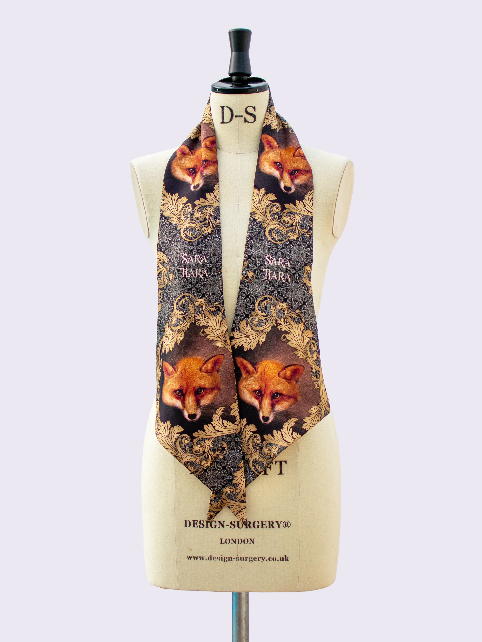 Elegant Silk Skinny Scarf with Fox Print - Lightweight Fashion Accessory for Women - Perfect for Office, Party & Everyday Wear