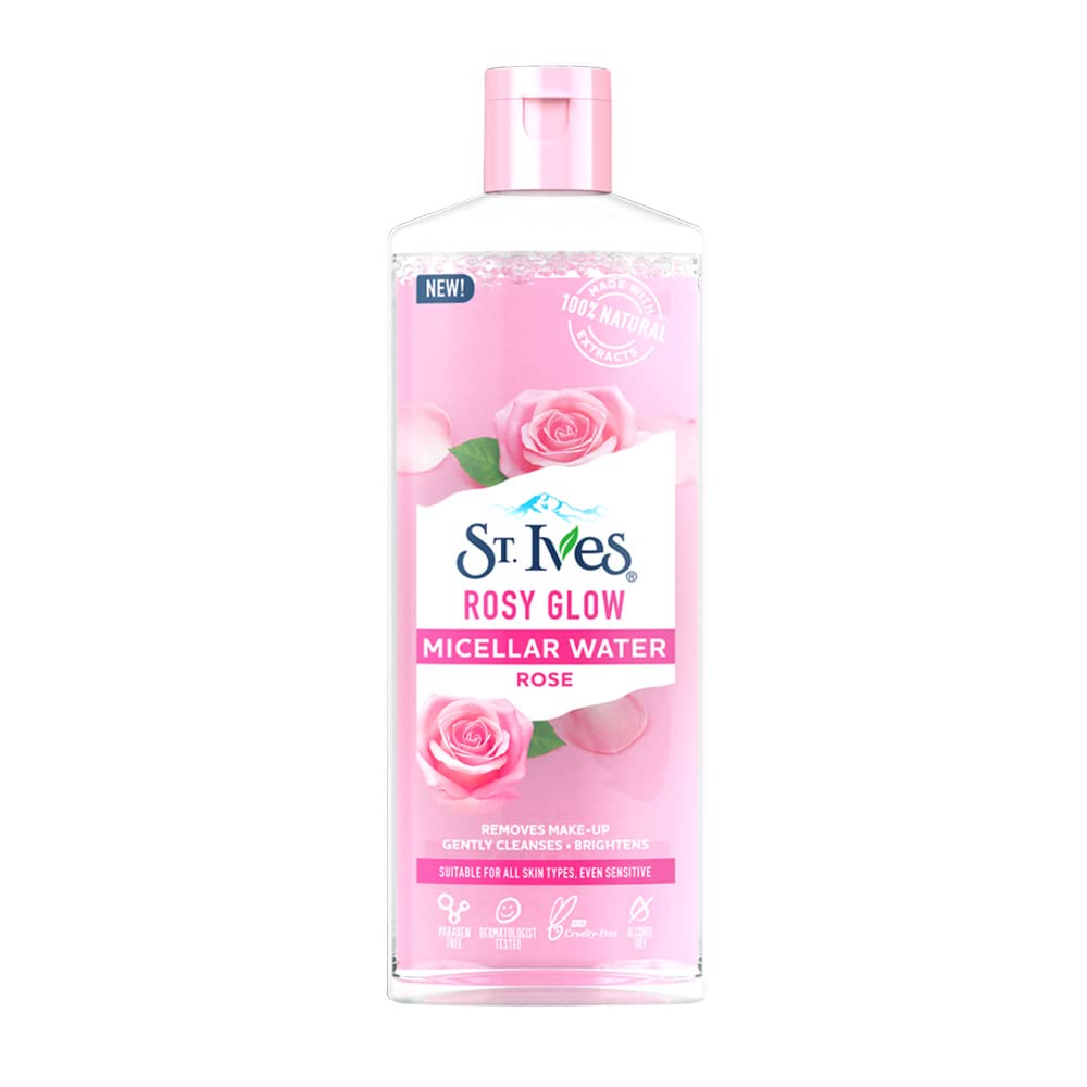 St. Ives Rosy Glow Rose Micellar Water - 100% Natural Extracts, 3-in-1 Cleanser, Toner & Makeup Remover for All Skin Types | Gentle, Paraben-Free, Alcohol-Free & Oil-Free Face Cleansing Water (400ml) | Perfect for Daily Skincare, Makeup Removal & Hydration Routine