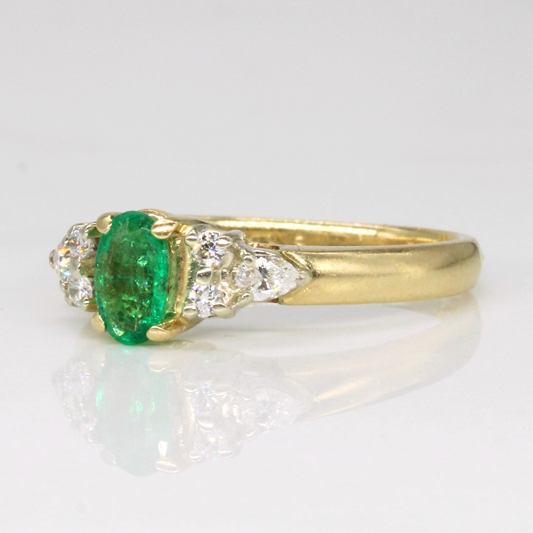Emerald and Diamond Ring - 0.30ct Emerald & 0.21ctw Diamonds - Size 5.75 - Elegant Wedding Band, Anniversary Gift, or Special Occasion Jewelry