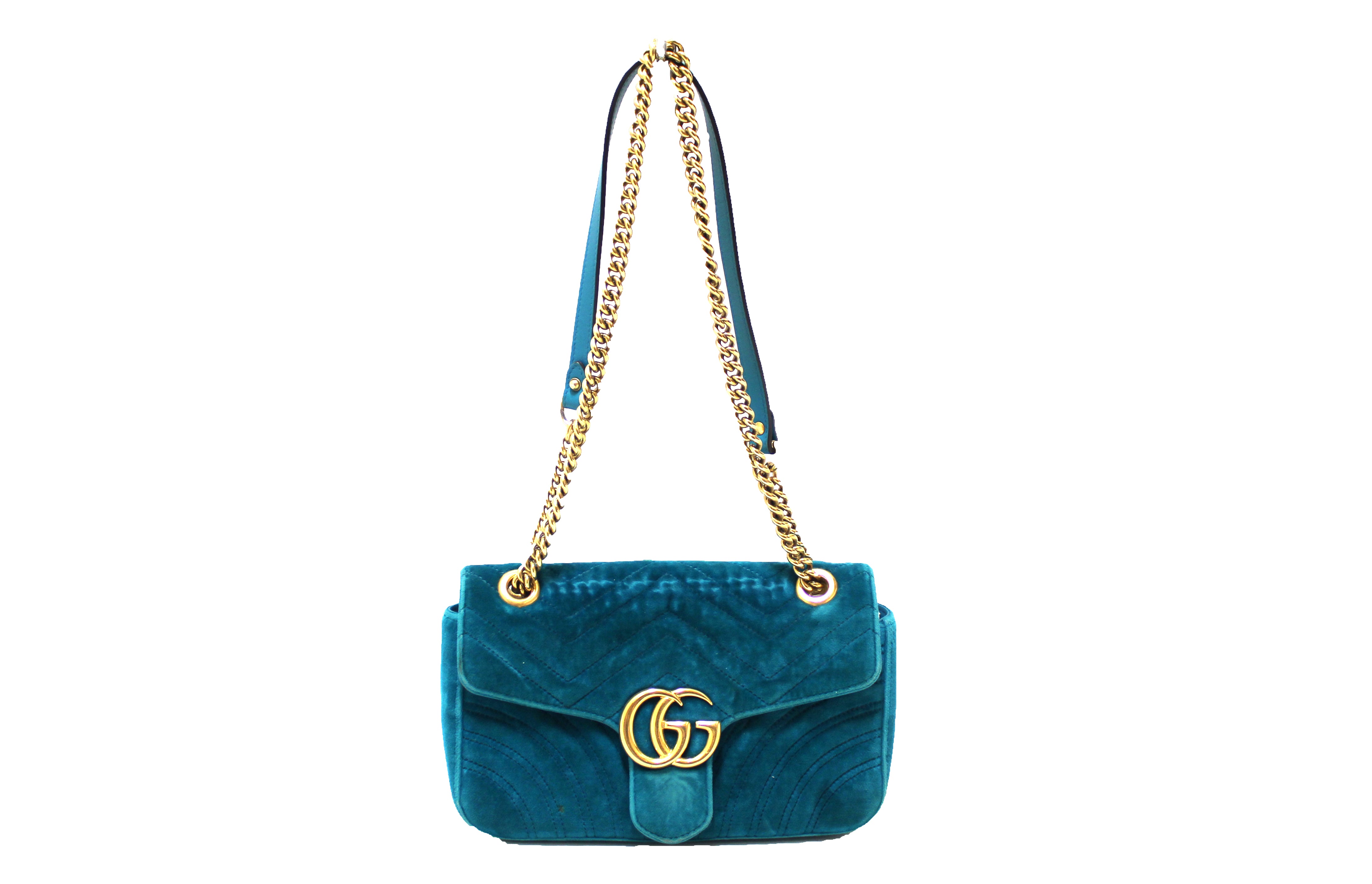 Authentic Gucci GG Marmont Shoulder Bag in Blue Velvet Matelassé - Luxury Designer Handbag for Women, Perfect for Parties, Dating & Evening Events