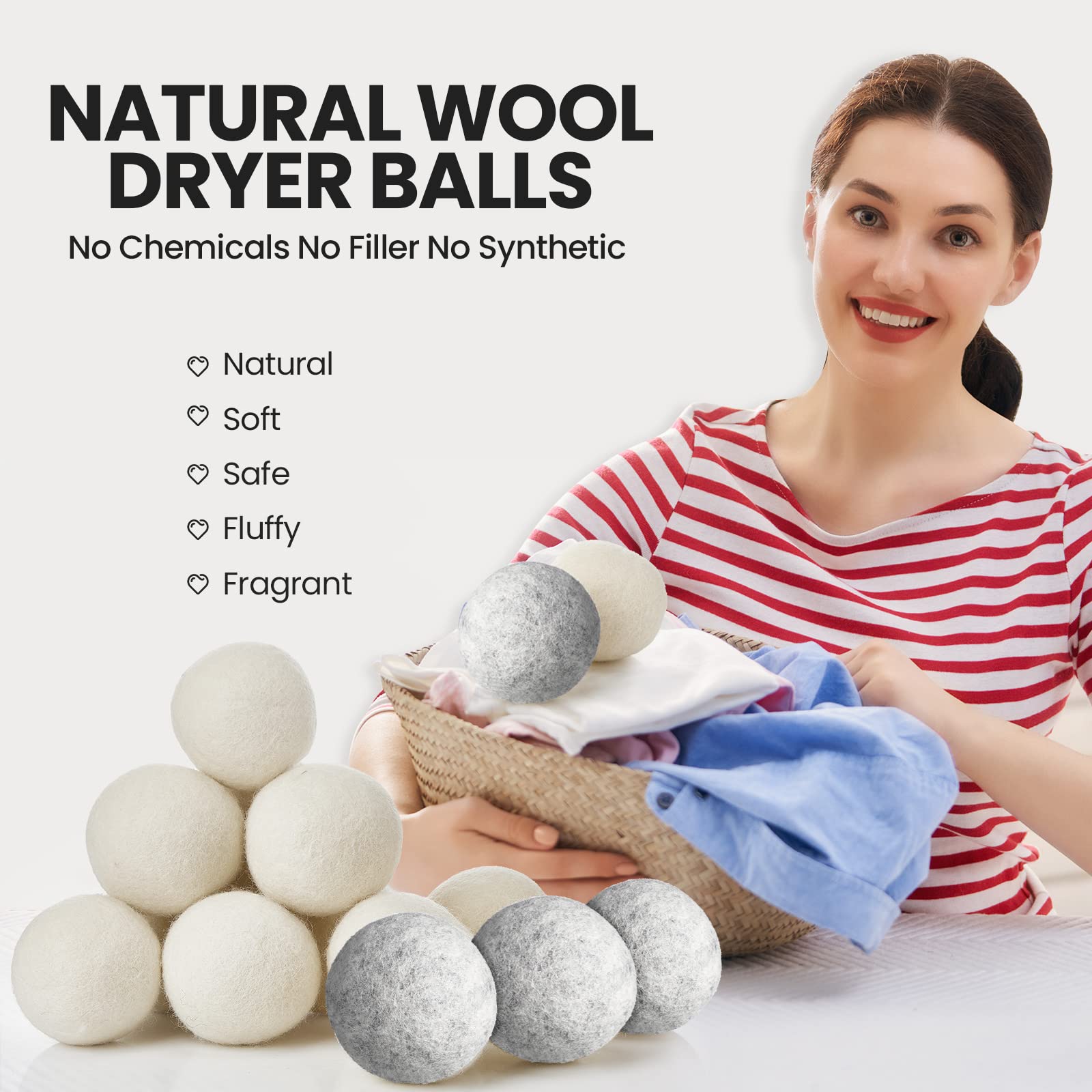 42-Piece Reusable Wool Dryer Balls Set with 2 Muslin Bags - Natural Fabric Softener for Laundry, Reduces Wrinkles & Static, Saves Energy & Time - Perfect for Eco-Friendly Homes & Large Families