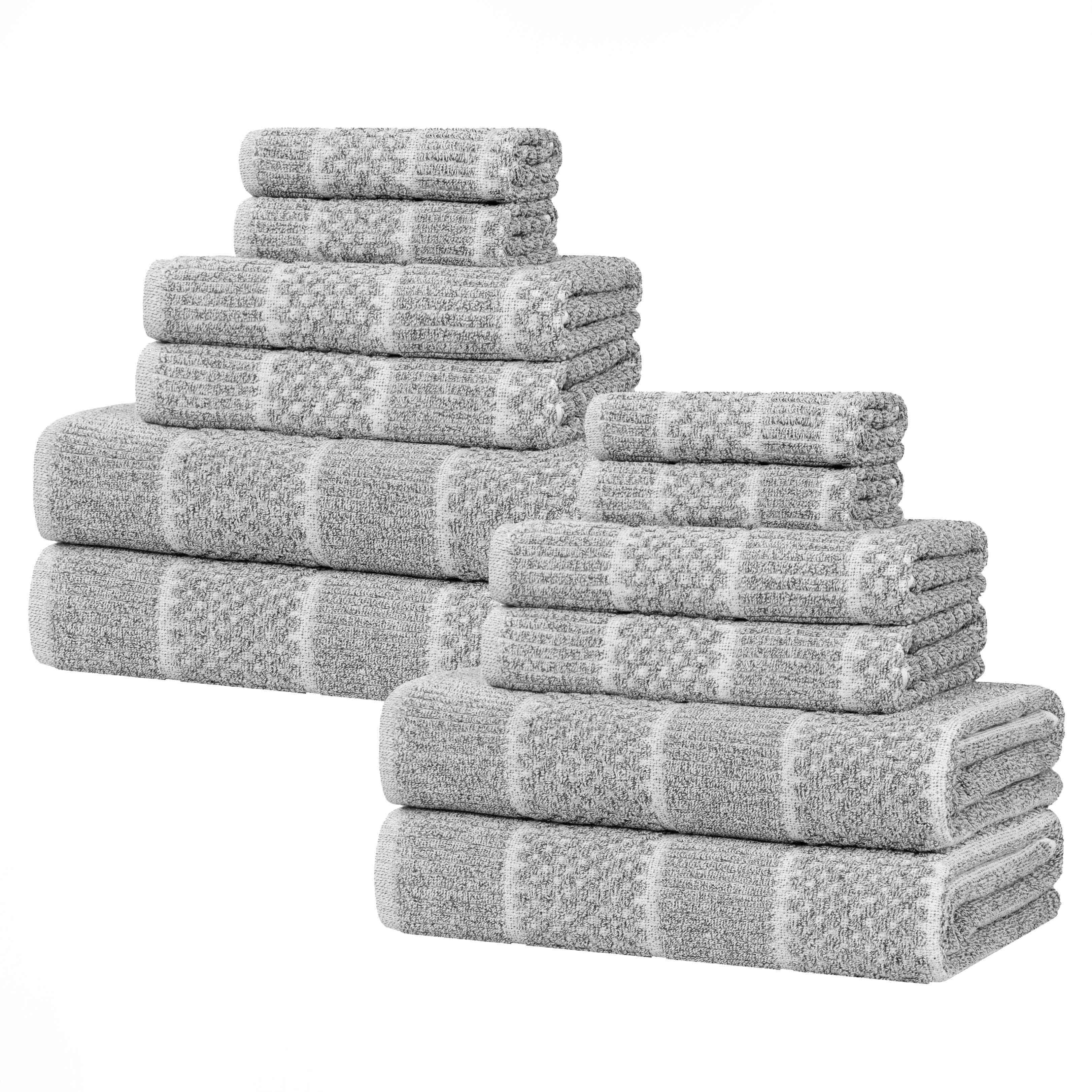 Premium 12-Piece Cotton Blend Checkered Bath Towel Set - Medium Weight, Soft & Absorbent for Spa, Gym, and Home Use