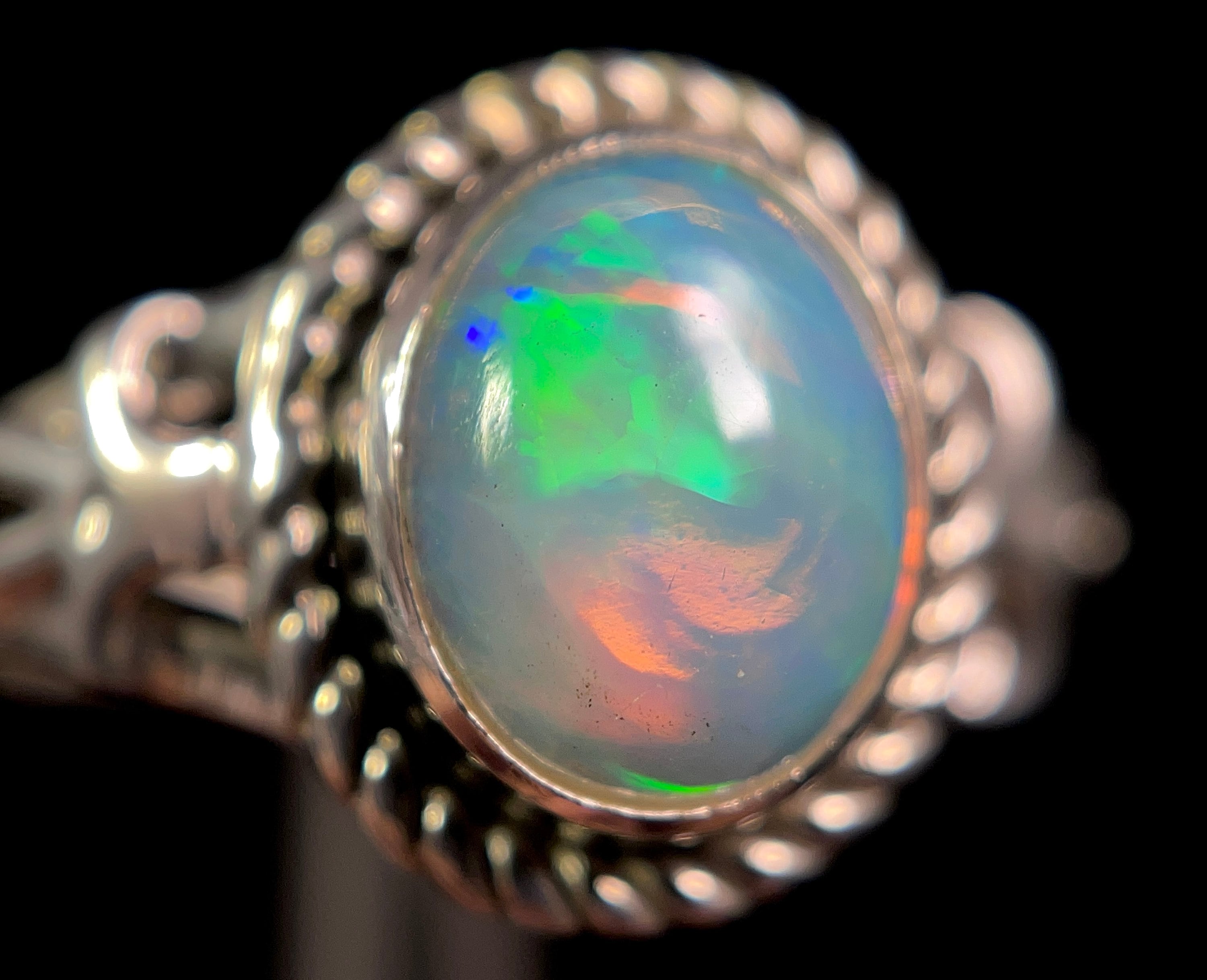 Ethiopian Welo Opal Ring for Women - Sterling Silver Size 9.5 - Elegant Bridal Jewelry & Wedding Band - Perfect for Engagement, Anniversary & Special Occasions