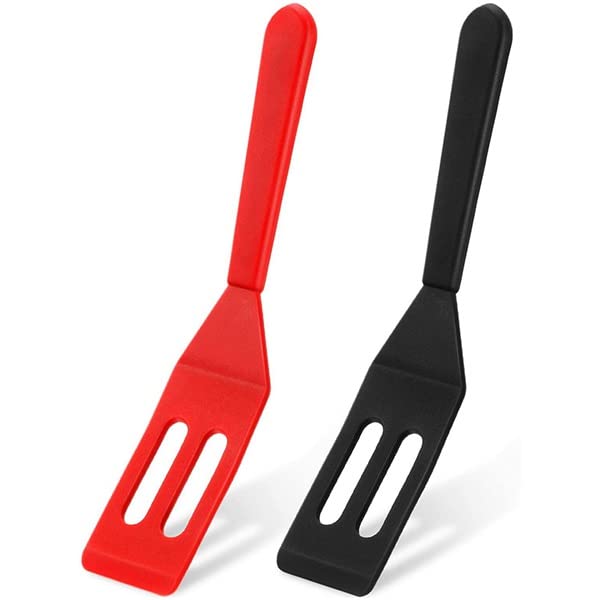 HAYLEY Nonstick Silicone Brownie Serving Spatula - Heat-Resistant Cookie Turner with Slotted Design (Red & Black, 2-Pack) - Perfect for Baking, Cake Decorating & Kitchen Serving