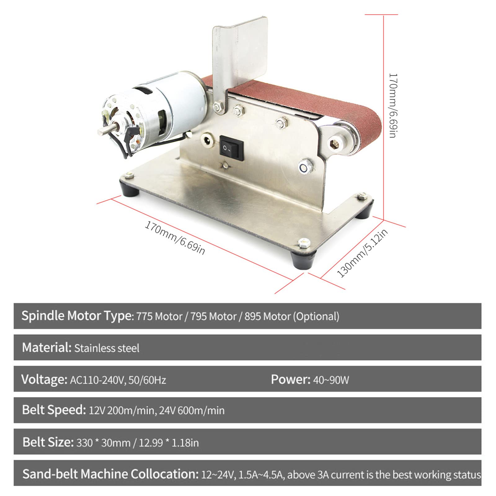 ZJDYDY Mini Belt Sander - 4500-9000RPM Adjustable Speed Electric Grinder for DIY, Knife Sharpening & Metal Polishing | 775 Motor Bench Grinder for Woodworking, Metalworking & Craft Projects