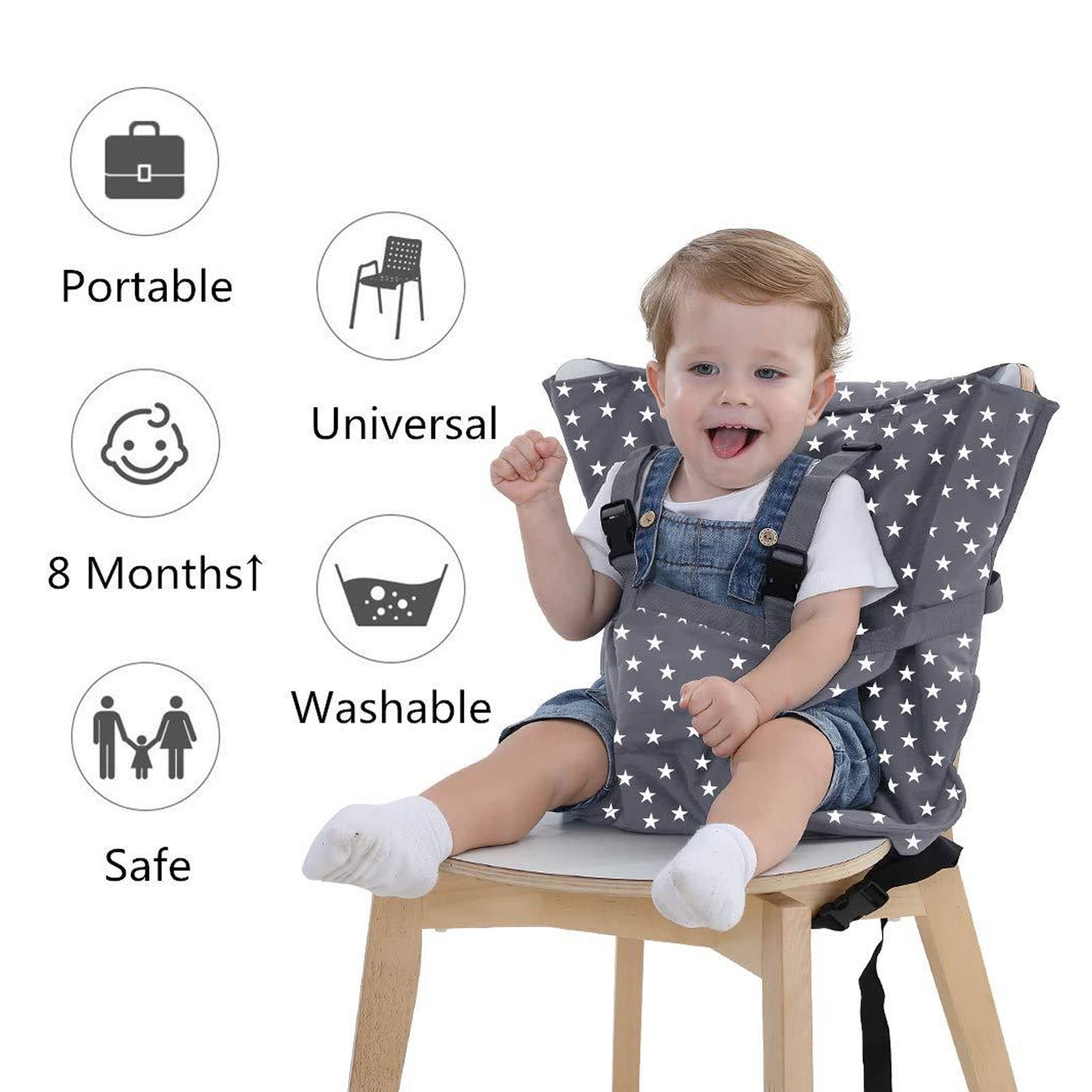 Baby High Chair Safety Harness - Adjustable Travel High Chair Belt for Infants & Toddlers - Portable & Secure Dining Solution (Grey) | Perfect for Restaurants, Airplanes & Outdoor Dining