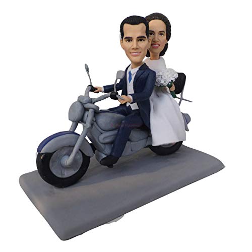 Unique Handmade Polymer Clay Motorcycle Bride & Groom Cake Topper - Perfect for Biker Weddings, Motorcycle Lovers & Anniversary Celebrations - Wedding Cake Decoration, Gift for Couples