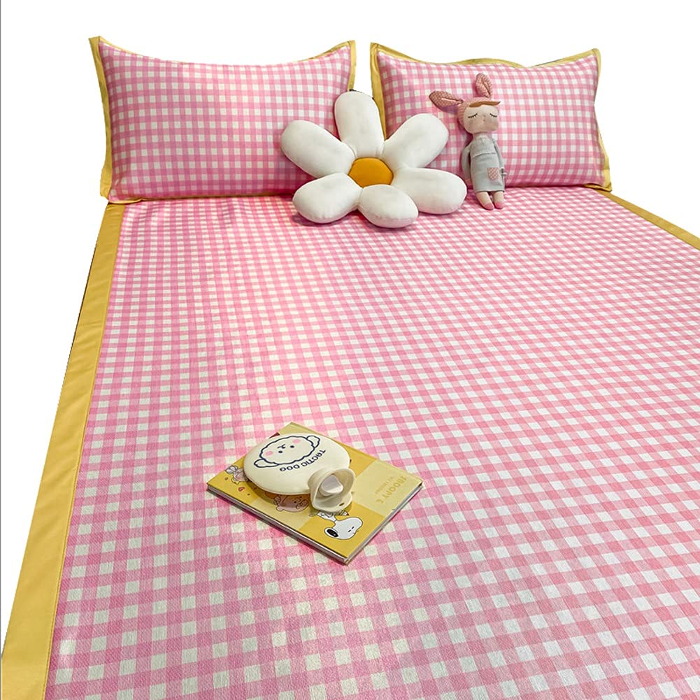3-Piece Summer Ice Silk Cooling Mat Set - Foldable, Machine Washable, Soft & Breathable for Air Conditioning - Pink, Fits 1.5m Bed | Perfect for Bedroom, Living Room & Office Comfort