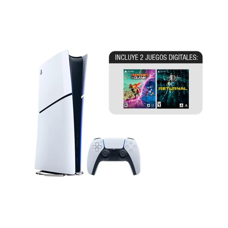 PS5 Slim Digital Edition Console with 2 Games - Next-Gen Gaming for Home Entertainment & Family Fun
