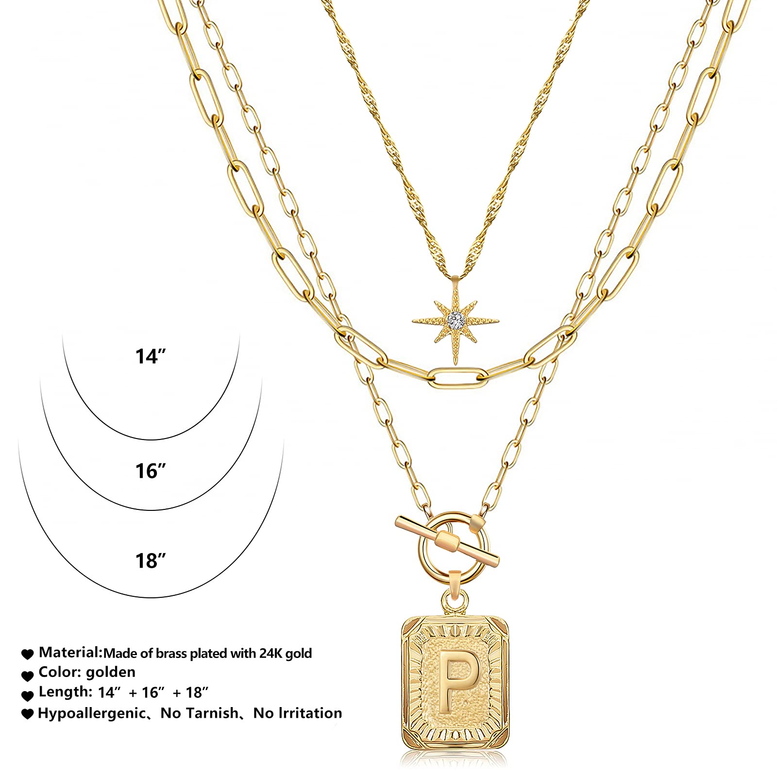 MJartoria Women's 14K Gold Plated Layered Initial Necklace - Trendy Star Choker with Square Letter Pendant & Paperclip Chain - Elegant Gold Jewelry Gift for Her - Perfect for Everyday Wear, Date Nights & Special Occasions