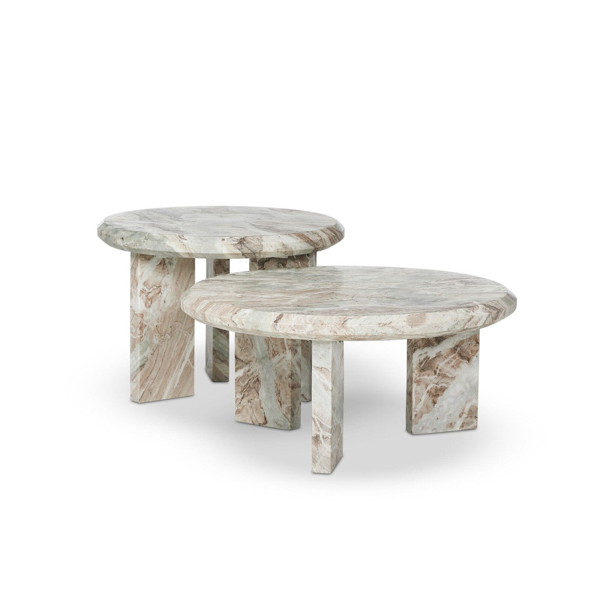 Alabaster Nesting Coffee Table Set - Creamy Taupe Marble Top with Solid Wood Base - Modern Living Room Furniture for Small Spaces & Home Decor