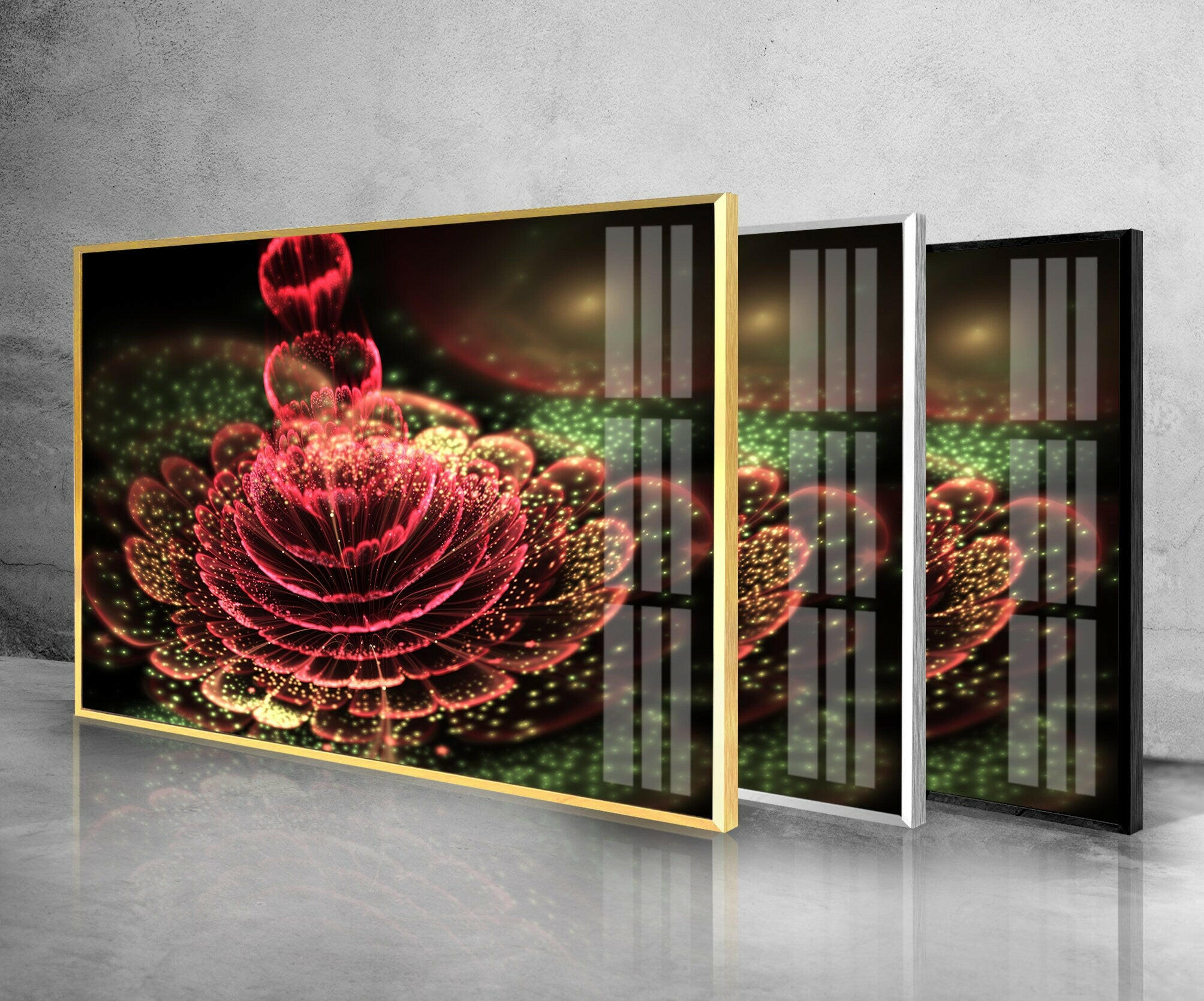 Abstract Red Flower Glass Wall Art - Modern Home Decor for Living Room, Bedroom & Office - Elegant Handmade Glass Painting for Unique Interior Design