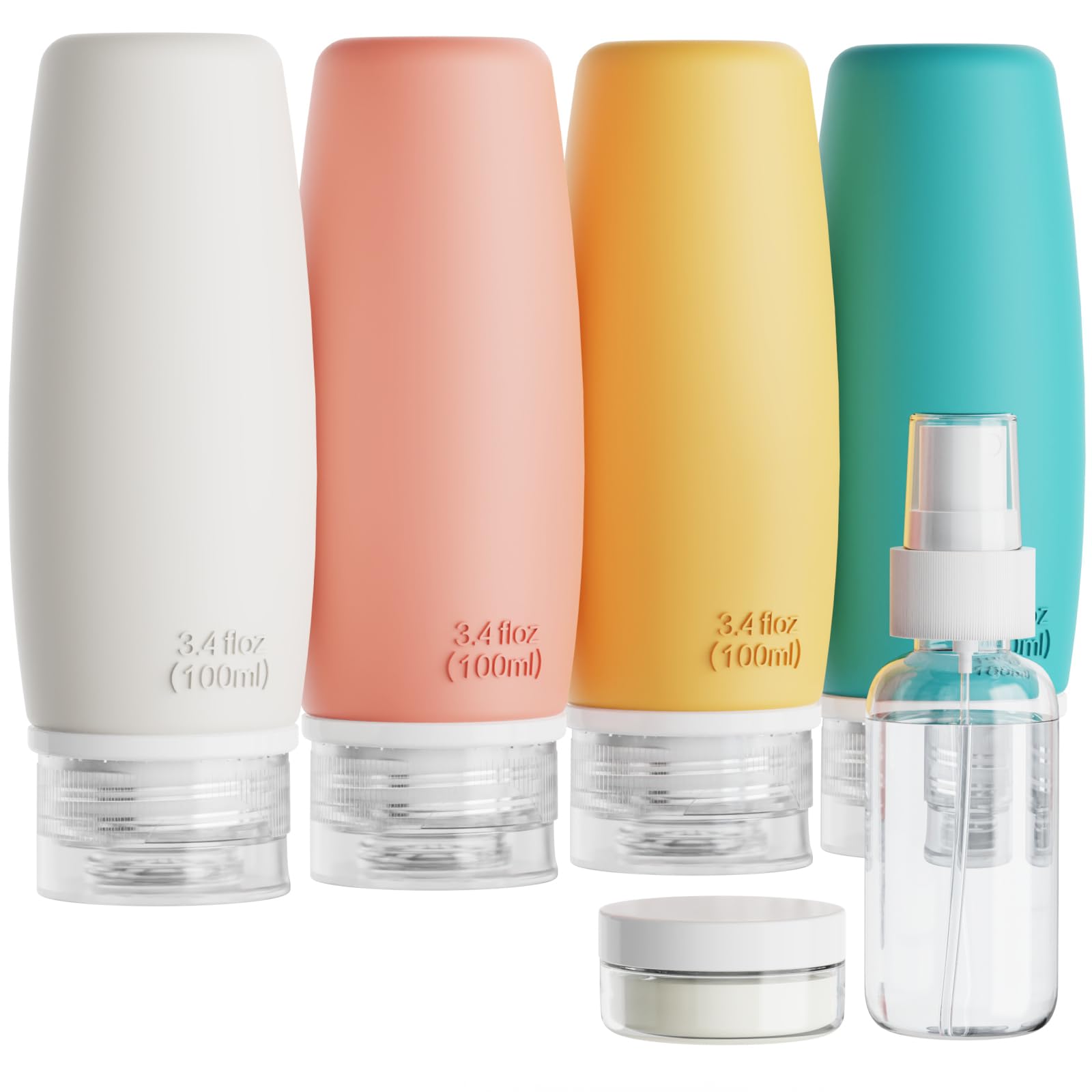 PACKISM TSA Approved 6-Pack Leak Proof Silicone Travel Bottles (3.4oz) - BPA Free Refillable Toiletry Containers for Shampoo, Conditioner, Lotion & Body Wash - Perfect for Air Travel, Gym, Camping & Vacation Essentials