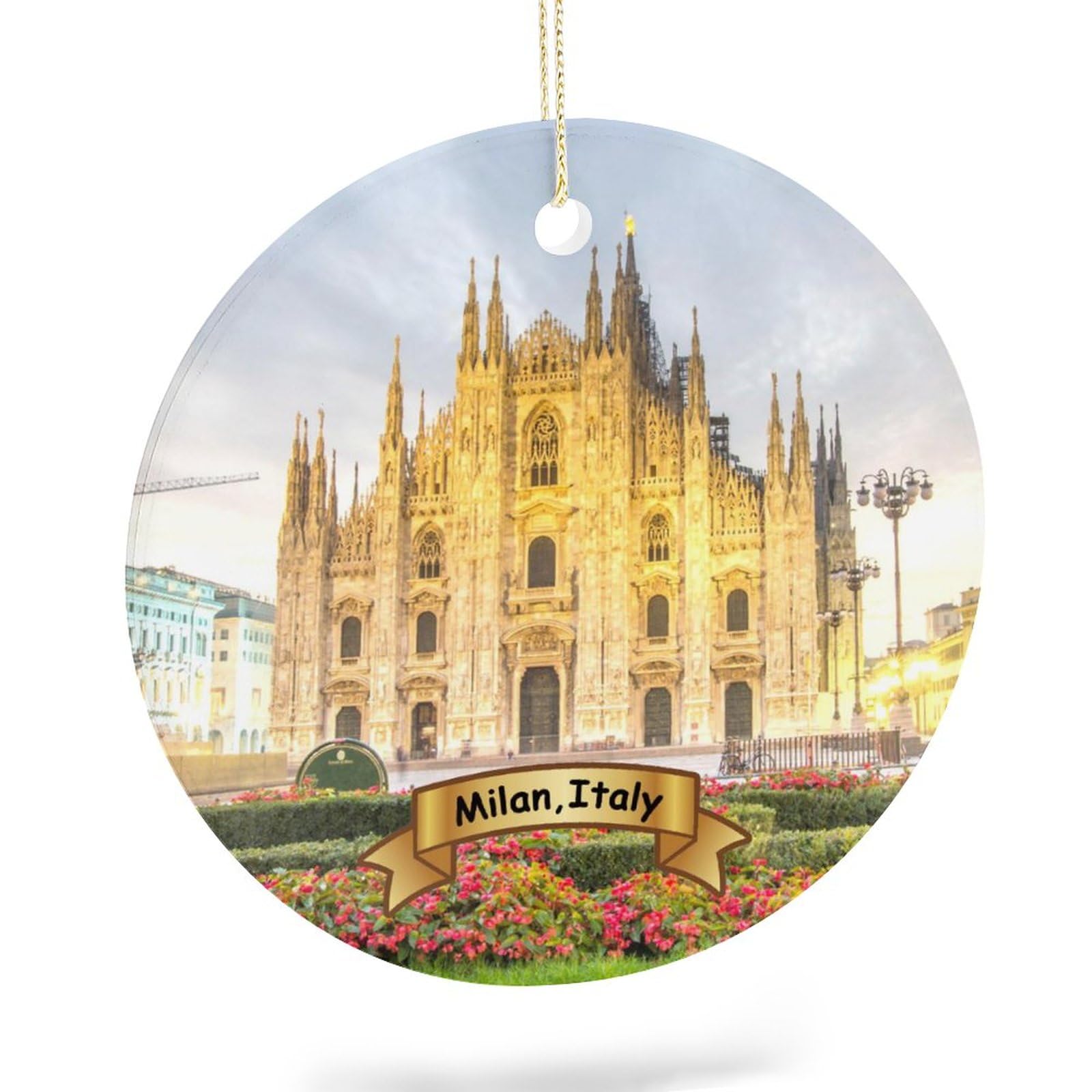 Hand-Painted Milan Italy Christmas Tree Ornament - 2.9 Inch Double-Sided Porcelain Holiday Decoration for Xmas Tree, Home & Gift Giving