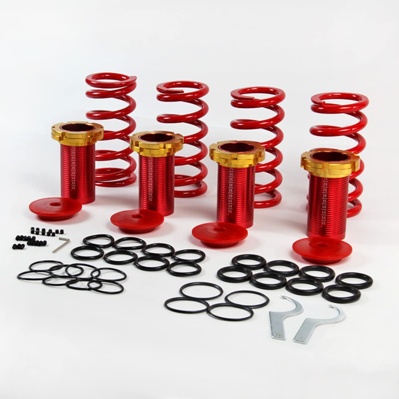 Spec-D Tuning CO-CV88-V2-TOM Red Coil Over Spring Kit with Scale - Performance Suspension Upgrade for Honda Civic, Acura Integra - Perfect for Street Racing & Track Use