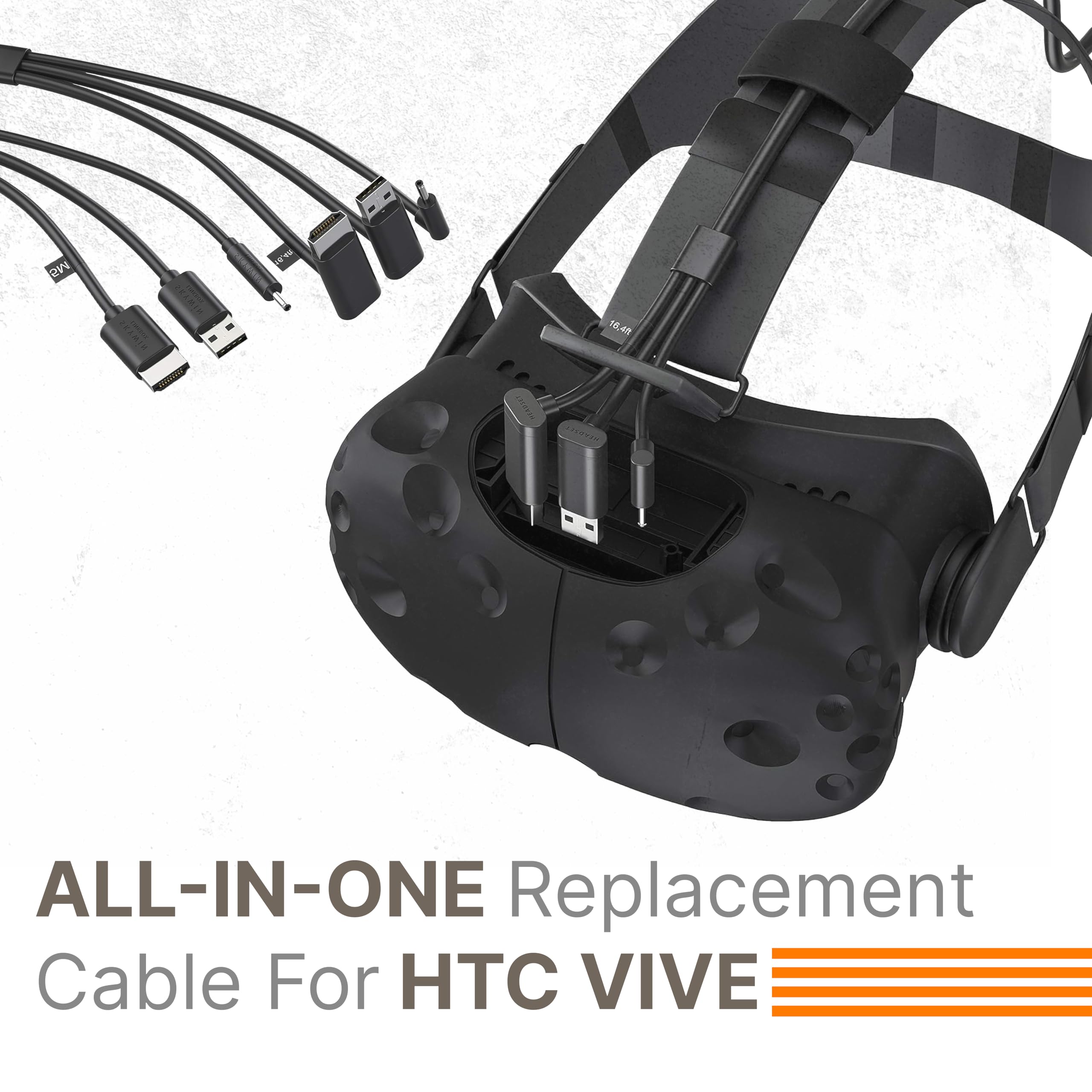 Skywin 3-in-1 Round HTC Vive Compatible Cable - 16ft Replacement 3-in-1 Connection Cable for HTC Vive VR Headset & Linkbox (5 Meters) - Perfect for VR Gaming, Streaming & Virtual Reality Experiences