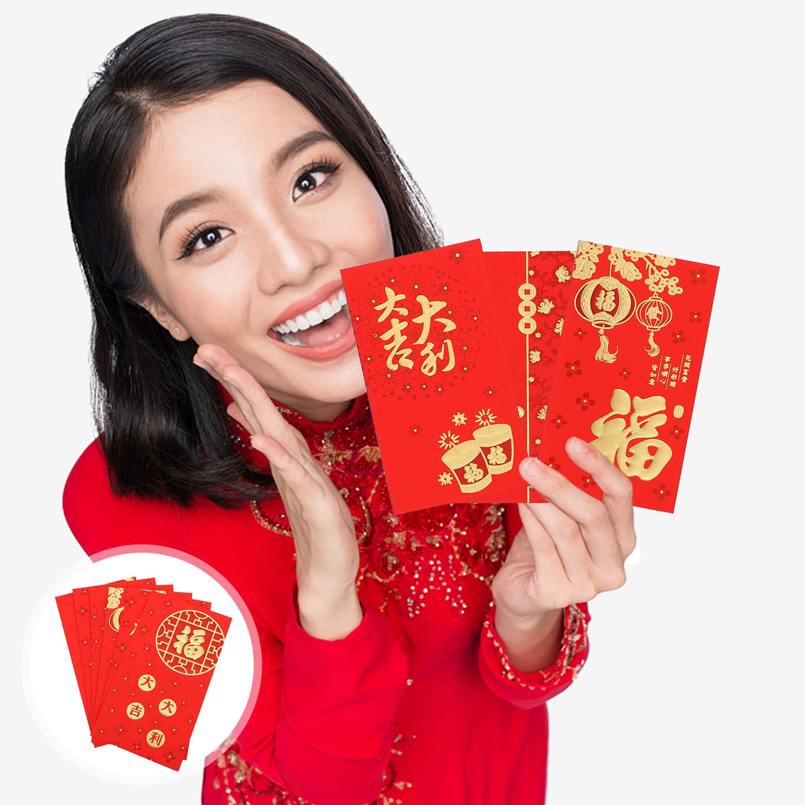 PRETYZOOM 30pcs Chinese Red Envelopes - Hong Bao Lucky Money Pockets for Chinese New Year, Weddings, Birthdays & Gifts | Traditional Cartoon Design Li Xi Paper Envelopes