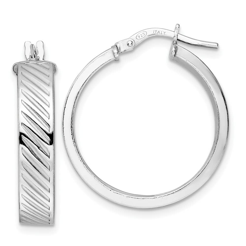 Sterling Silver Polished Textured Hoop Earrings for Women - 1.02 Inch Diameter, 0.92 Inch Width - Elegant Dainty Jewelry Gift for Birthday, Anniversary & Everyday Wear