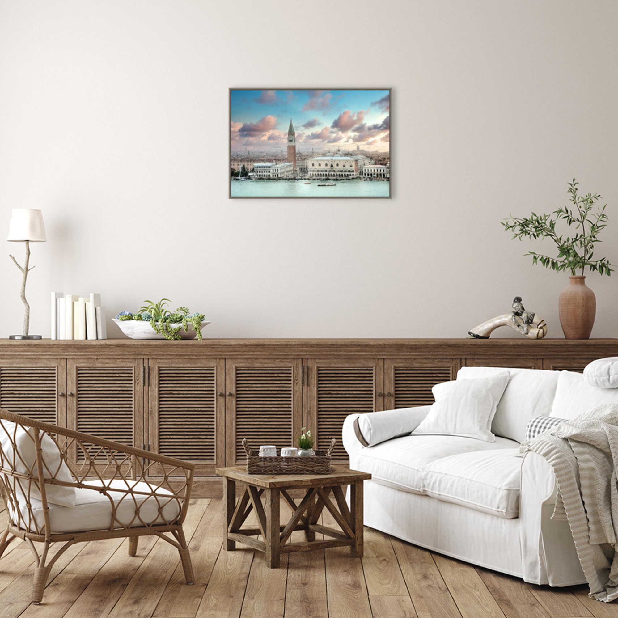 Amanti Art Framed Canvas Wall Art - 23x33 Piazza San Marco Panoramic Vista Italy by Alan Blaustein - Premium Framed Wall Art Canvas - Italian Architecture Artwork - Country Rustic Decor - Large Poster Painting for Living Room, Bedroom & Office Decor
