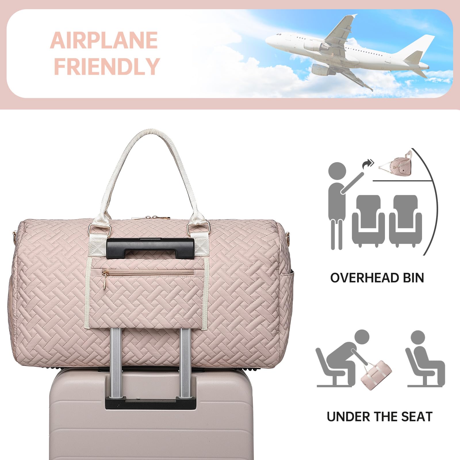 Best 50L Duffle Bag for Travel & Gym - Waterproof Weekender Bag with Shoe Compartment & Wet Pocket, Carry On Overnight Bag for Women, Includes Toiletry Bag - Perfect for Hospital, Labor Delivery & Weekend Getaways
