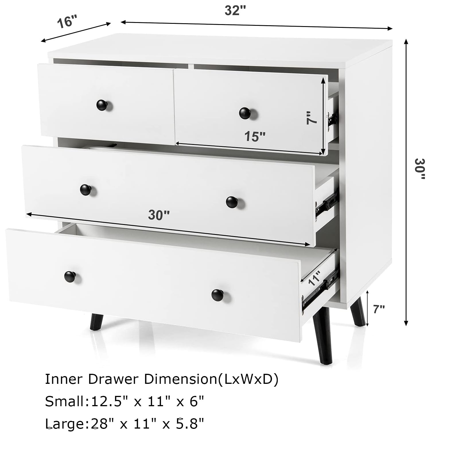 Giantex 4-Drawer Storage Cabinet with Spacious Drawers & Metal Handles - Sturdy Wooden Organizer for Living Room, Hallway, Office - White | Perfect for Home Organization, Closet Storage & Office Supplies