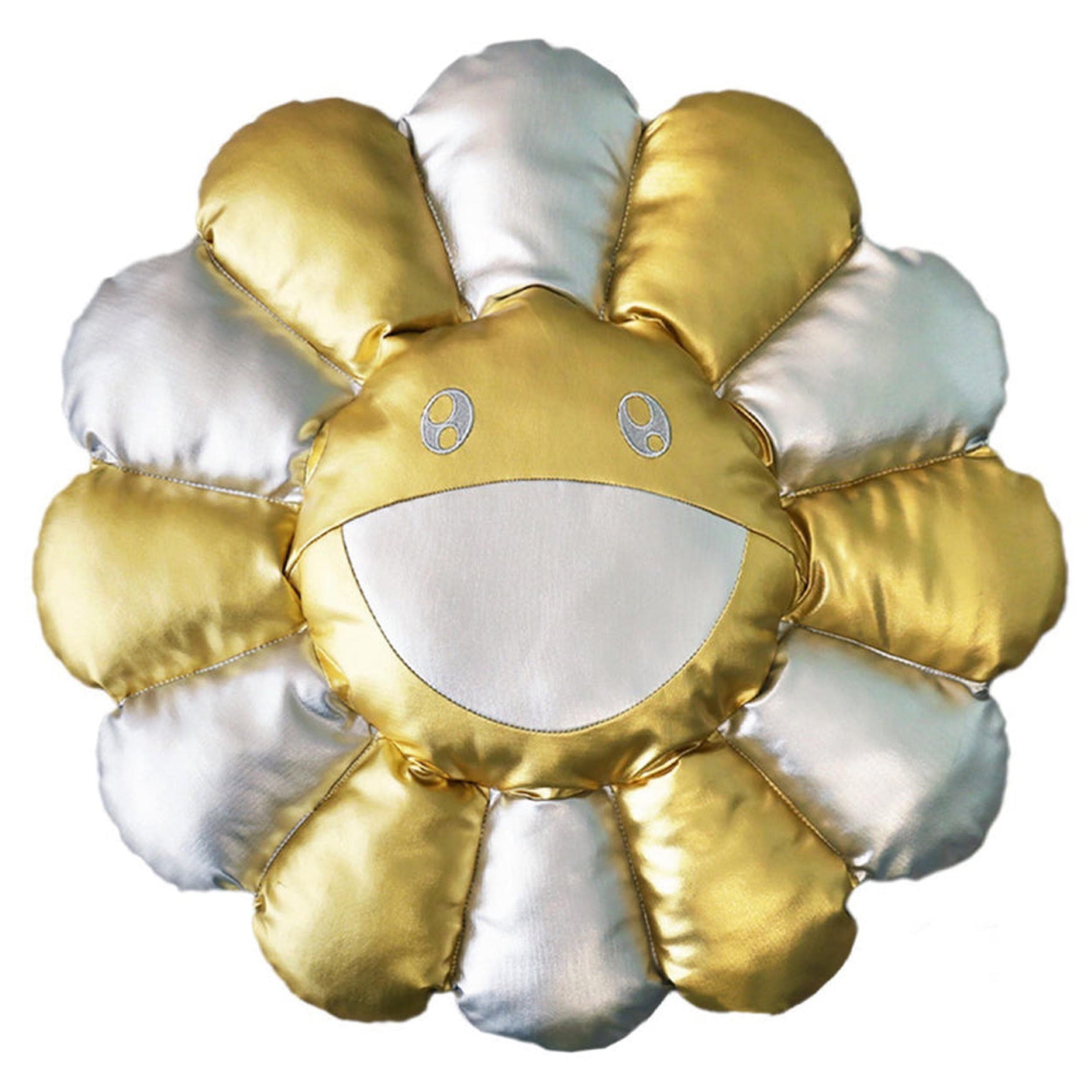 Takashi Murakami KAIKAI KIKI Flower Cushion Pillow - Silver/Gold (60cm) Contemporary Art Home Decor for Living Room, Bedroom & Office