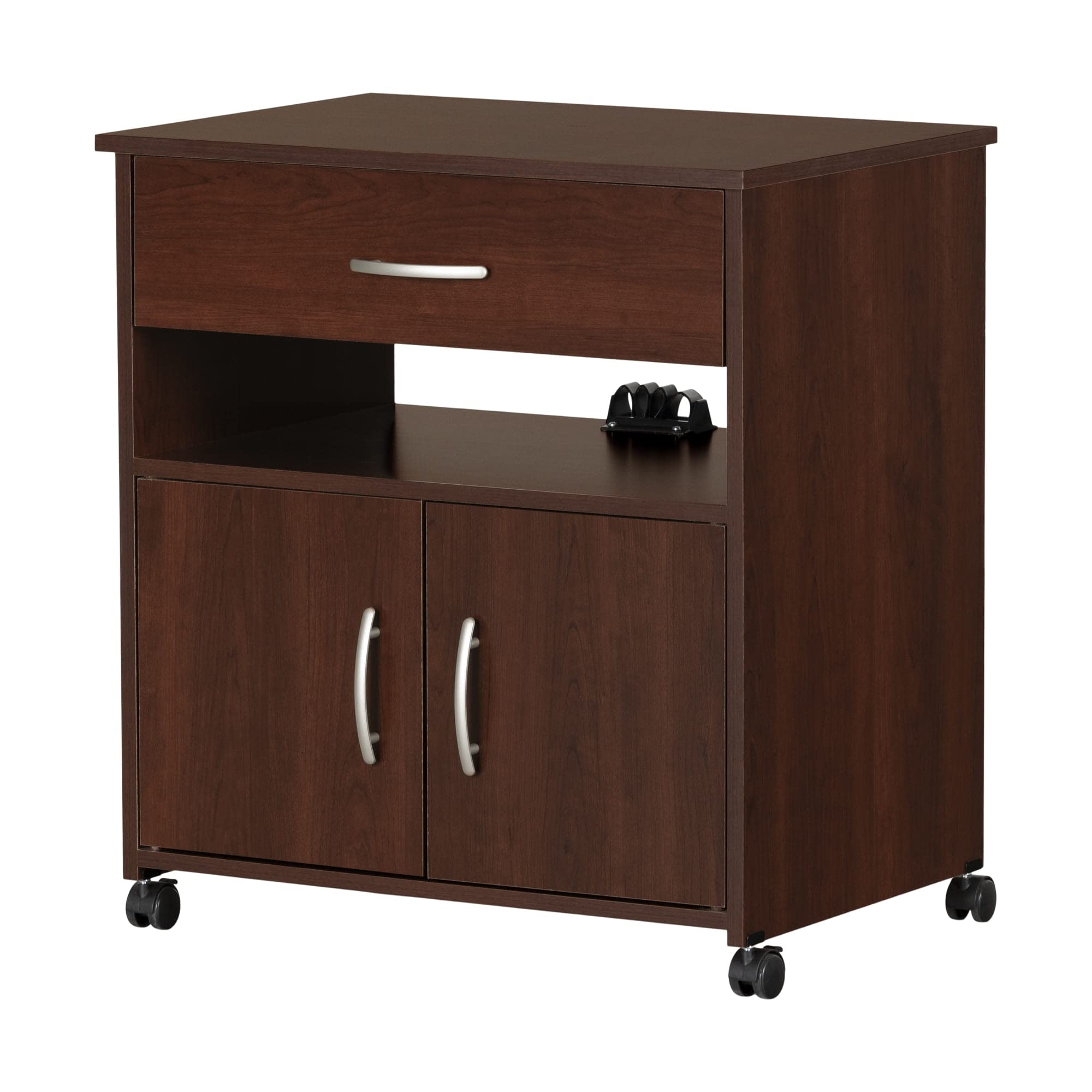 South Shore Axess Mobile Printer Cart with Wheels, Royal Cherry - Compact Rolling Desk Organizer for Home Office, School, or Workspace (Model 9052691)