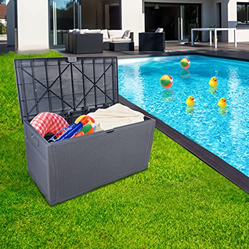 120 Gallon 460L Outdoor Garden Plastic Storage Deck Box - Waterproof Lockable Seat for Tools, Cushions & Toys - Perfect for Patio, Backyard & Poolside Organization