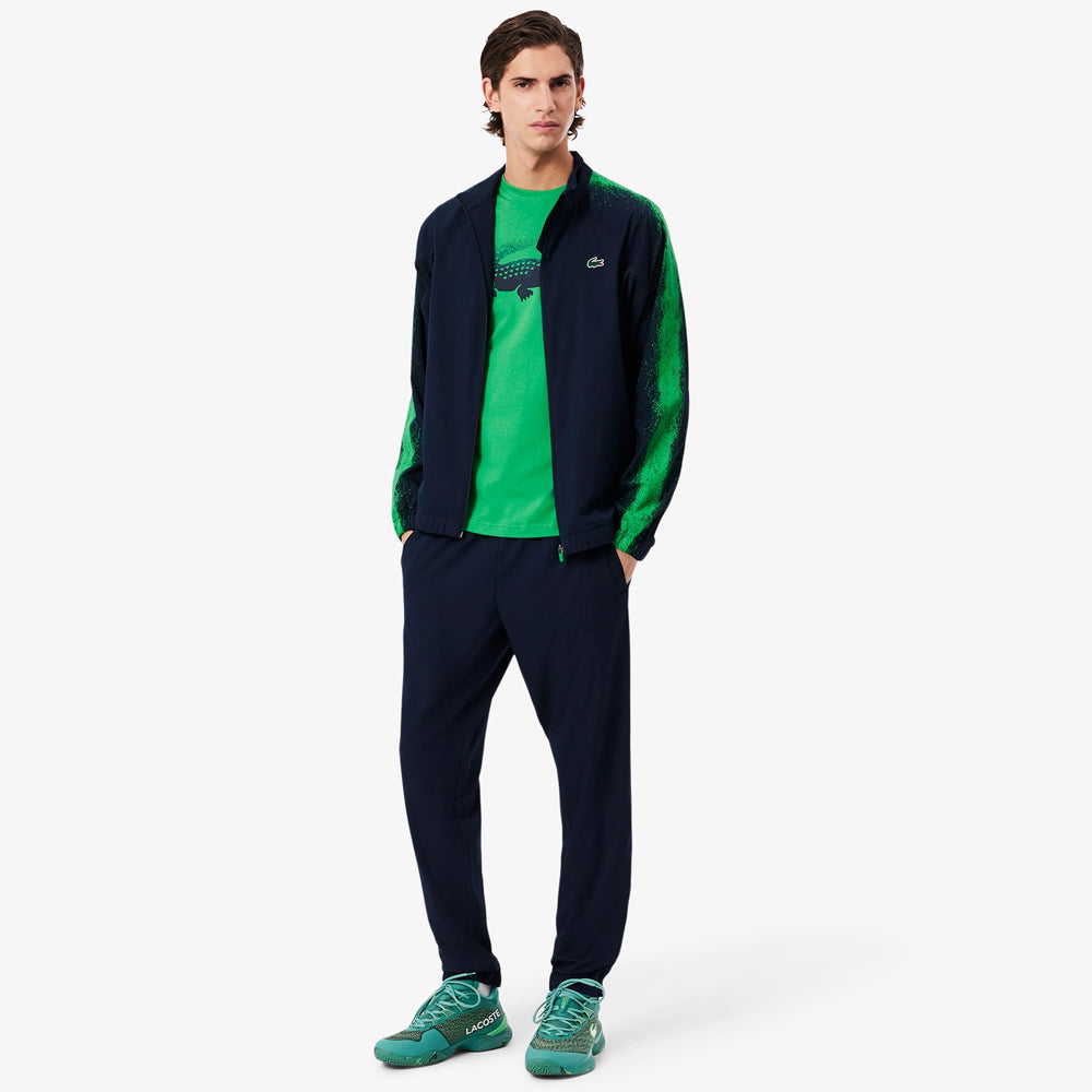 Lacoste Men's Novak Djokovic Tennis X Sweatsuit - Navy Blue & Green Athletic Jogger Set for Casual Wear & Sports Training